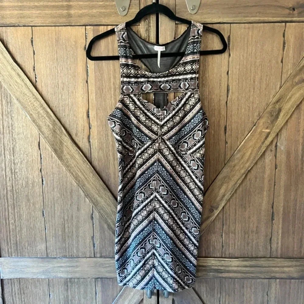 Free People Intimately Tribal Bodycon Mini Cut Out Dress Size Medium EUC